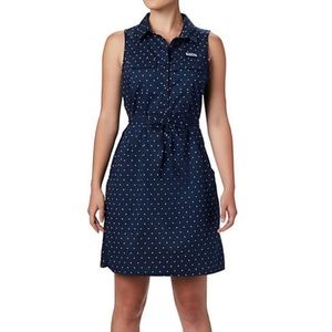 Columbia PFG navy polka dot collared dress